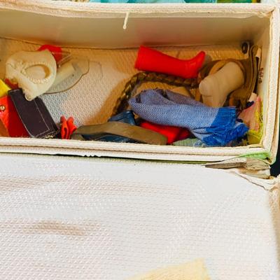 LOT 354: Vintage 1968 Vintage World of Barbie Doll Case with Cloth Dark Haired Barbie, Skediddle Doll, and Smaller Mattel Dolls