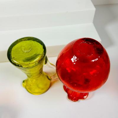 LOT 359: Colorful Art Glass Collection Including Glass Boots, Top Hat Small PItchers, Vases, Wheaton Ink Well