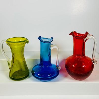 LOT 359: Colorful Art Glass Collection Including Glass Boots, Top Hat Small PItchers, Vases, Wheaton Ink Well