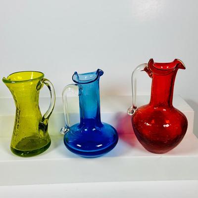 LOT 359: Colorful Art Glass Collection Including Glass Boots, Top Hat Small PItchers, Vases, Wheaton Ink Well