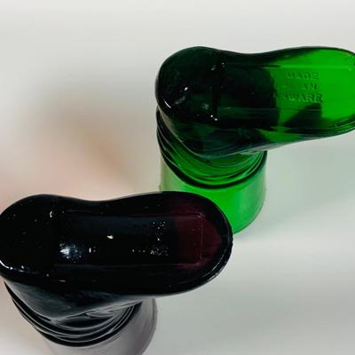 LOT 359: Colorful Art Glass Collection Including Glass Boots, Top Hat Small PItchers, Vases, Wheaton Ink Well