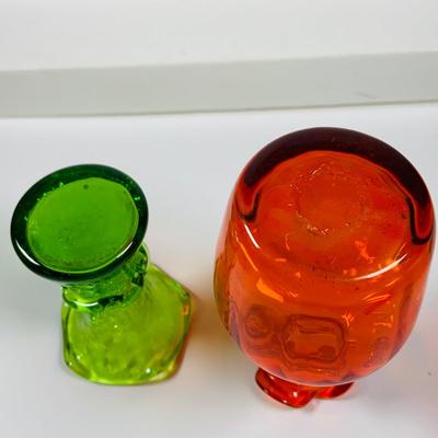 LOT 359: Colorful Art Glass Collection Including Glass Boots, Top Hat Small PItchers, Vases, Wheaton Ink Well