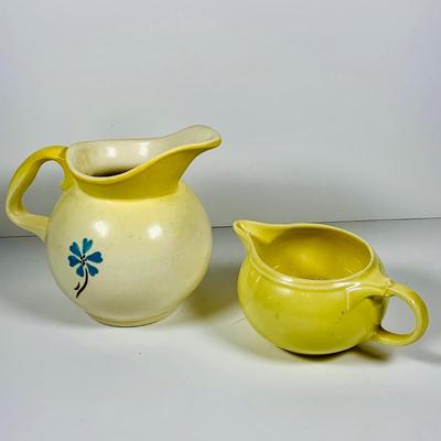 LOT 360: Beautiful Spring Collection Including Hull Floral Vase, Tear Drop Shaped Glass Plate with Painted Flowers, Hull Pitcher and...