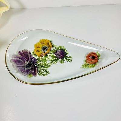 LOT 360: Beautiful Spring Collection Including Hull Floral Vase, Tear Drop Shaped Glass Plate with Painted Flowers, Hull Pitcher and...