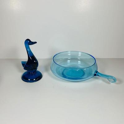 LOT 362: Assortment of Art Glass Pieces Including Ruby Red Glass Plate, Windsor Blue Carinval Glass Covered Dish, Gold Trimmed Milk Glass...