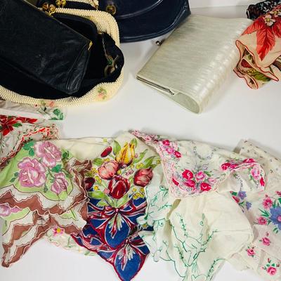 LOT363: Collection of Vintage Handbags, Scarfs and Hankies