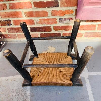 LOT 364: Collection of Primitive Baskets, Arts & Crafts Country Rush Footstool, Primitive Broom and Rug Beaters