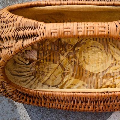LOT 364: Collection of Primitive Baskets, Arts & Crafts Country Rush Footstool, Primitive Broom and Rug Beaters
