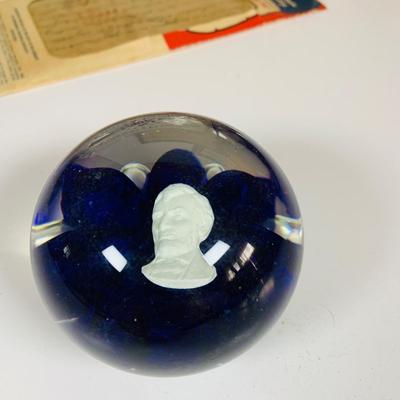 LOT 365: Collection of Patriotic Memorabilia Including Wooden Liberty Bell, Lincoln Paper Weight, Ink Well and Pen. and Much More