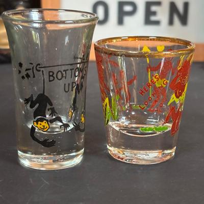 LOT 409: Vintage Hobo w/Lamp Post & Red-Light Nose Open Bar Light, Fireman w/Red-Light Nose, Novelty Shot Glasses, The...