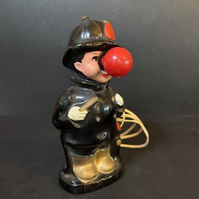 LOT 409: Vintage Hobo w/Lamp Post & Red-Light Nose Open Bar Light, Fireman w/Red-Light Nose, Novelty Shot Glasses, The...