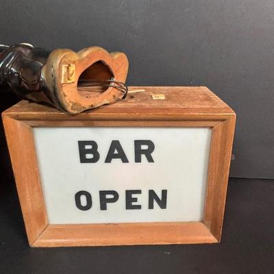 LOT 409: Vintage Hobo w/Lamp Post & Red-Light Nose Open Bar Light, Fireman w/Red-Light Nose, Novelty Shot Glasses, The...