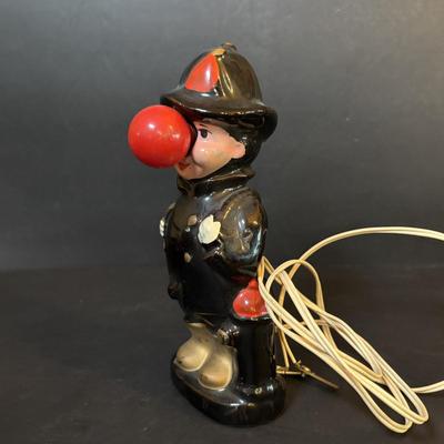 LOT 409: Vintage Hobo w/Lamp Post & Red-Light Nose Open Bar Light, Fireman w/Red-Light Nose, Novelty Shot Glasses, The...