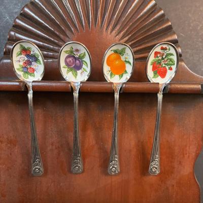 LOT 410: Vintage Brass Kitchen Utensils w/Hanging Rack, Brass Teapot, Spoon Holders & Spoons