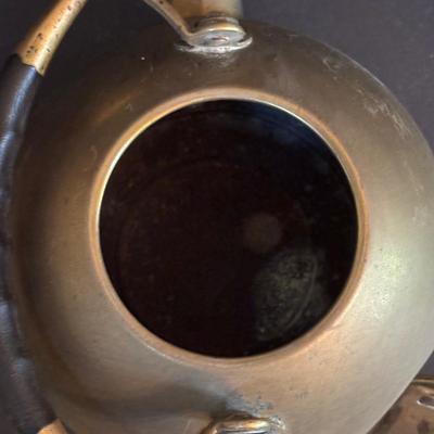 LOT 410: Vintage Brass Kitchen Utensils w/Hanging Rack, Brass Teapot, Spoon Holders & Spoons