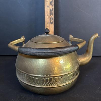 LOT 410: Vintage Brass Kitchen Utensils w/Hanging Rack, Brass Teapot, Spoon Holders & Spoons