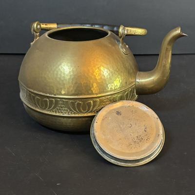 LOT 410: Vintage Brass Kitchen Utensils w/Hanging Rack, Brass Teapot, Spoon Holders & Spoons