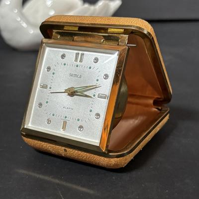 LOT 413: Goebel W. Germany White Swan ZV161 Candy Dish, Semca Travel Rhinestone Alarm Clock-Germany, Sheffield Clock-Germany, Lenox...