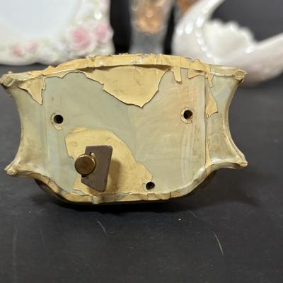 LOT 413: Goebel W. Germany White Swan ZV161 Candy Dish, Semca Travel Rhinestone Alarm Clock-Germany, Sheffield Clock-Germany, Lenox...