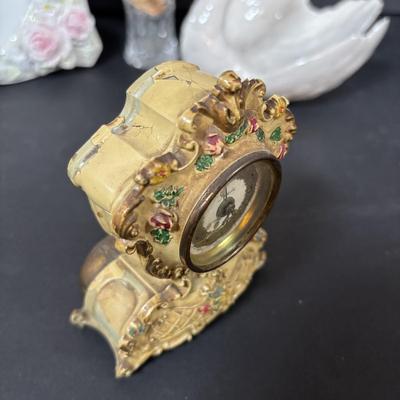 LOT 413: Goebel W. Germany White Swan ZV161 Candy Dish, Semca Travel Rhinestone Alarm Clock-Germany, Sheffield Clock-Germany, Lenox...