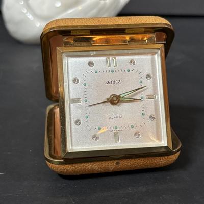 LOT 413: Goebel W. Germany White Swan ZV161 Candy Dish, Semca Travel Rhinestone Alarm Clock-Germany, Sheffield Clock-Germany, Lenox...