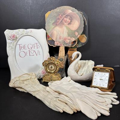 LOT 413: Goebel W. Germany White Swan ZV161 Candy Dish, Semca Travel Rhinestone Alarm Clock-Germany, Sheffield Clock-Germany, Lenox...