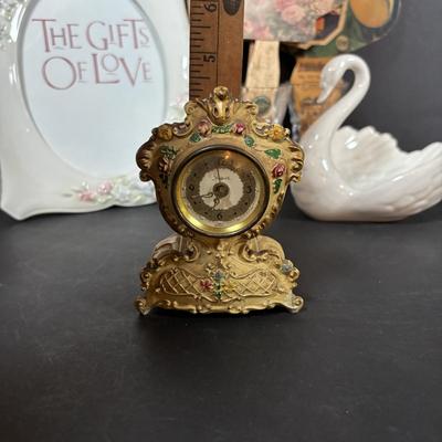 LOT 413: Goebel W. Germany White Swan ZV161 Candy Dish, Semca Travel Rhinestone Alarm Clock-Germany, Sheffield Clock-Germany, Lenox...