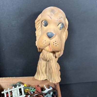 LOT 414: Vintage Toy Collection: Mattel Fanner Gun, Marx Toy Gun, 1953 Kaysam Latex Dog, Sweet Pea Doll, Tinker Toys & More
