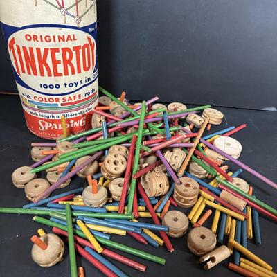 LOT 414: Vintage Toy Collection: Mattel Fanner Gun, Marx Toy Gun, 1953 Kaysam Latex Dog, Sweet Pea Doll, Tinker Toys & More