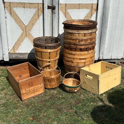 LOT 5S: Vintage Bushel Baskets & Wooden Crates