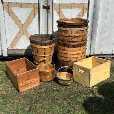 LOT 5S: Vintage Bushel Baskets & Wooden Crates