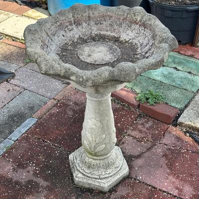 LOT 6: Vintage Signed Concrete Bird Bath