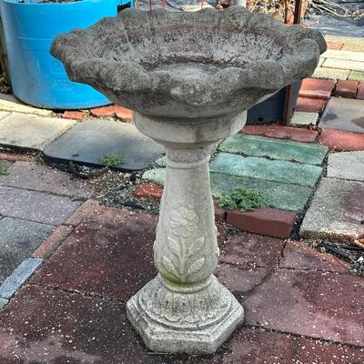 LOT 6: Vintage Signed Concrete Bird Bath
