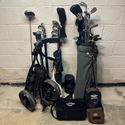 LOT 9B: Golfing Collection - Multiple Sets Of Clubs, Bags, Bag Boy Cart & More