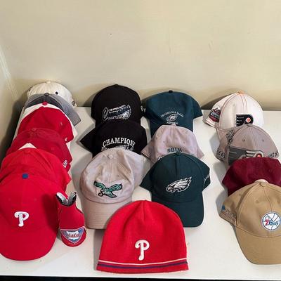 LOT 20D: Philadelphia Sports Baseball Caps - Eagles, Phillies, Flyers & 76ers