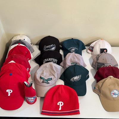 LOT 20D: Philadelphia Sports Baseball Caps - Eagles, Phillies, Flyers & 76ers