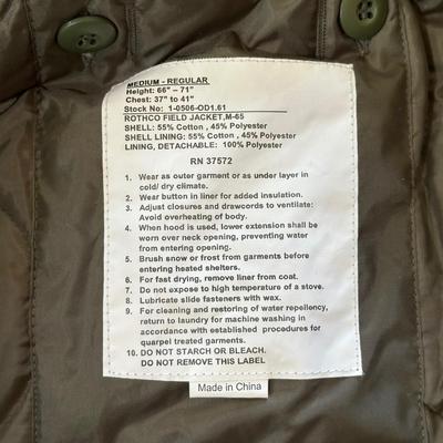 LOT 35Y: Rothco M-65 Field Jacket New With Tags
