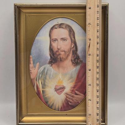 LOT 41K: Framed House Blessing Prayer , Crucifix, Sacred Heart Print, Mary and Child Statue, Praying Hands Plaque, & Mother's...