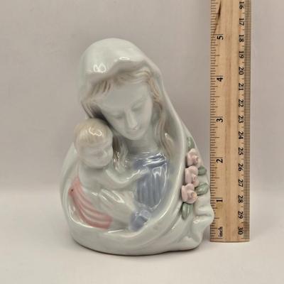 LOT 41K: Framed House Blessing Prayer , Crucifix, Sacred Heart Print, Mary and Child Statue, Praying Hands Plaque, & Mother's...