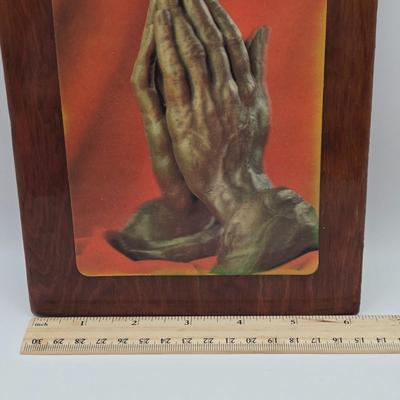 LOT 41K: Framed House Blessing Prayer , Crucifix, Sacred Heart Print, Mary and Child Statue, Praying Hands Plaque, & Mother's...