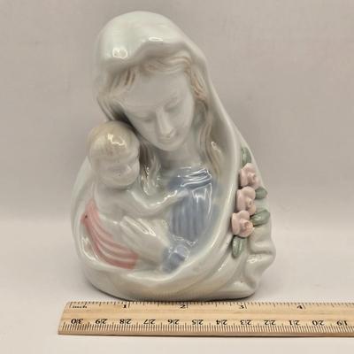LOT 41K: Framed House Blessing Prayer , Crucifix, Sacred Heart Print, Mary and Child Statue, Praying Hands Plaque, & Mother's...