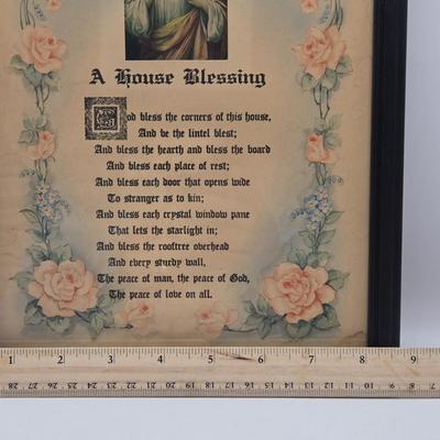 LOT 41K: Framed House Blessing Prayer , Crucifix, Sacred Heart Print, Mary and Child Statue, Praying Hands Plaque, & Mother's...