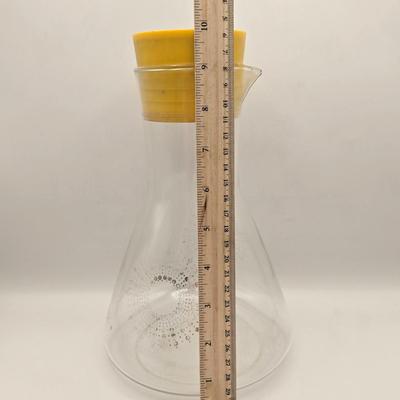 LOT 42K: Vintage Pyrex Crazy Daisy Spring Blossom Mixing Bowl Set & Pyrex Glass Atomic Sunburst Carafe Pitcher