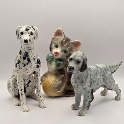 LOT 45K: Royal Copley Kitten with Ball of Yarn, Dalmatian Dog Figure, & English Setter Dog Figure