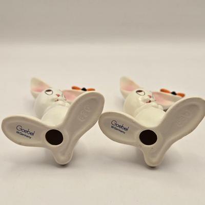 LOT 46K: Just in Time For Spring! 1950s Sugar Salt Glazed Baby Fawn, Lamb, & Sheep Donkey , 2 Goebel Bunnies, & Basket of Flowers