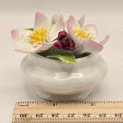 LOT 47K: Victorian Double Handled Bud Vase, Vintage Enesco Bud Vase, Small Asian Style Bud Vase, Royal Albert Christmas Rose, &...