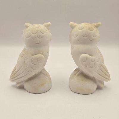 LOT 49K: Pair of Alabaster Owl Paperweights with Glass Eyes