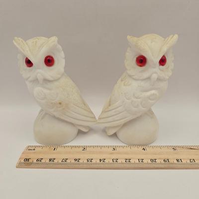 LOT 49K: Pair of Alabaster Owl Paperweights with Glass Eyes