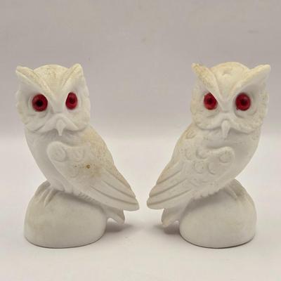 LOT 49K: Pair of Alabaster Owl Paperweights with Glass Eyes