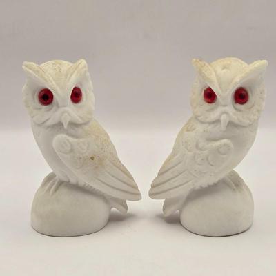 LOT 49K: Pair of Alabaster Owl Paperweights with Glass Eyes